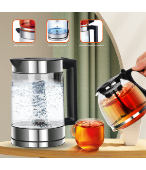 1.8l Wholesale Cordless Kitchen Appliances Electric Glass Teapot Kettle with glass infuser