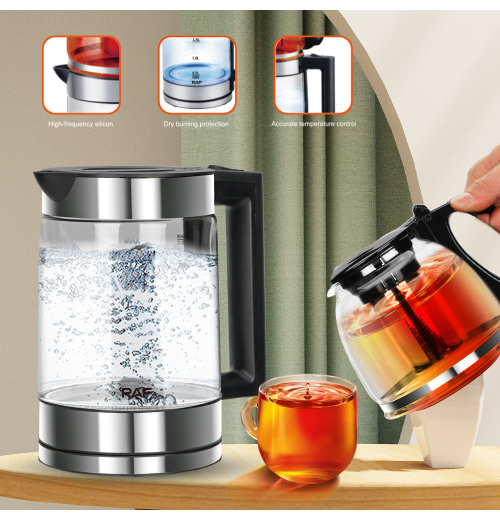 1.8l Wholesale Cordless Kitchen Appliances Electric Glass Teapot Kettle with glass infuser