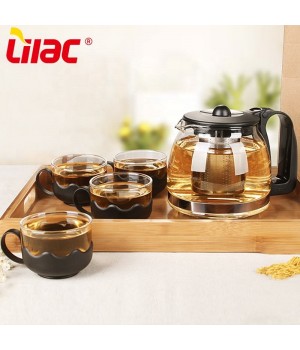 Lilac bsci sgs lfgb 700ml glass tea pot lead-free modern tea pot set jappanese glass teapot with cups