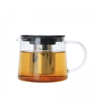 High Borosilicate Glass Tea Pot With Plastic Lid And Stainless Steel Infusion